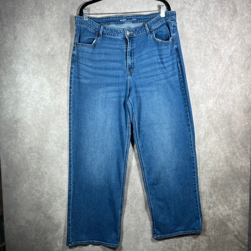 Old Navy Wow Wide Leg Jeans Womens Size 18 Blue Medium Wash Denim High Rise